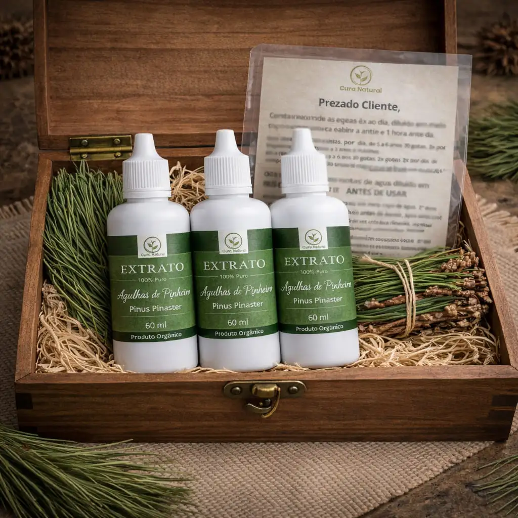 EXTRATO DA AGULHA DE PINHEIRO PINUS PINASTER - KIT COM 3 UNIDADES-  BRINDE 1 MAÇO DE AGULHAS DE PINHEIRO