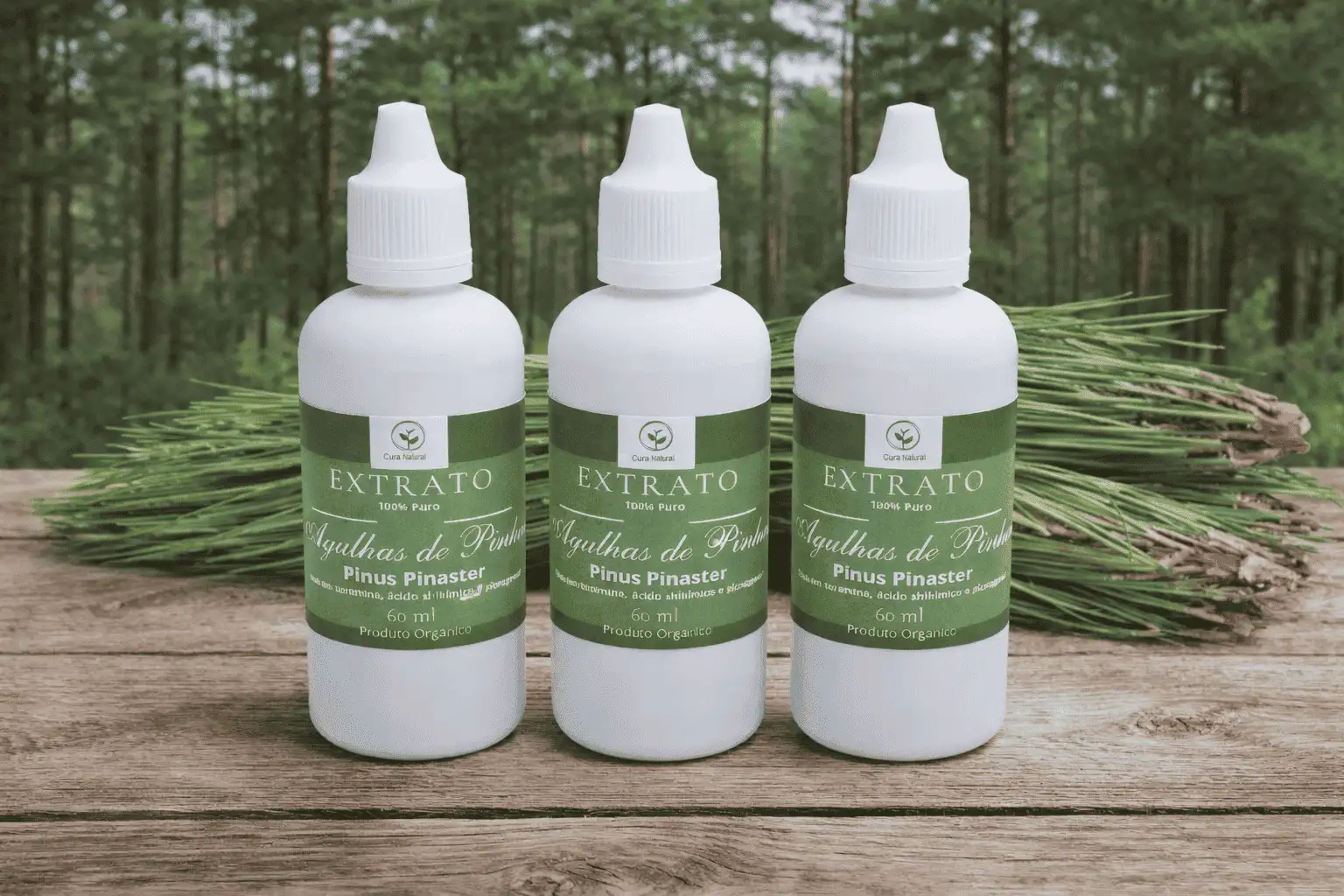 EXTRATO DA AGULHA DE PINHEIRO PINUS PINASTER - KIT COM 3 UNIDADES-  BRINDE 1 MAÇO DE AGULHAS DE PINHEIRO